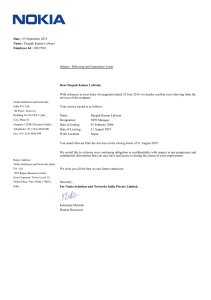 Relieving letter  Nokia 10227910(62054394wl630-54-42-25-250019)