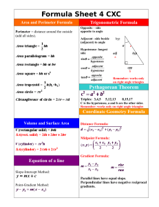 CSEC Maths Formula Sheet