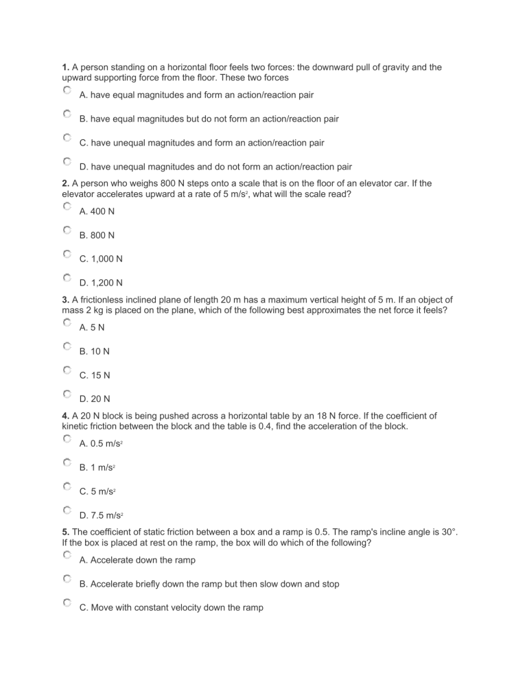 Newton s Laws Practice MC Questions