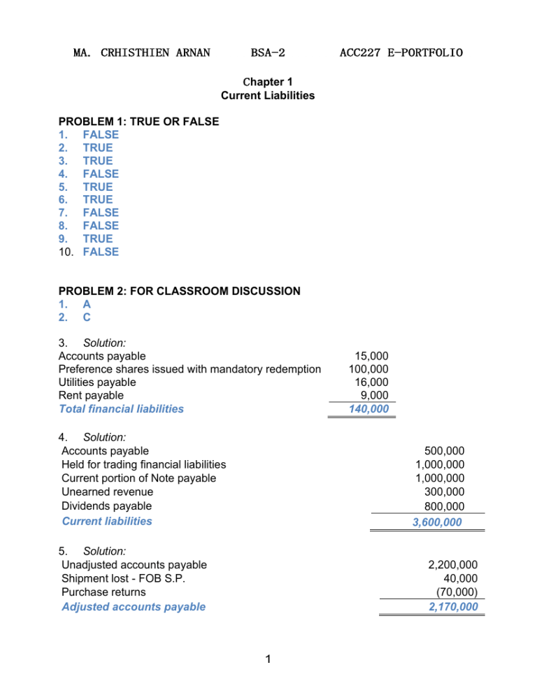 Current Liabilities E Portfolio Current Liabilities E Portfolio