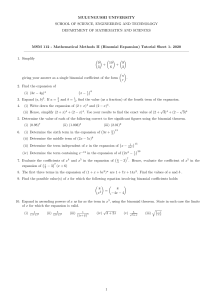 MSM 112 - Matheatical Methods Tutorial Sheets 1