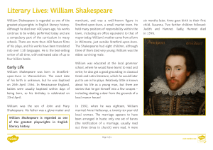 William Shakespeare Reading Comprehension
