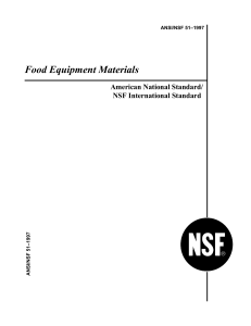 NSF-ANSI standard 51 1997 Food Equipment Materials