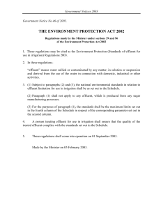 Effluent for use in irrigation Regulations in Mauritius (GN No. 46 of 2003)