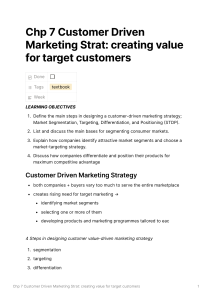 MKTG1001 Chp 7 Customer Driven Marketing Strategy