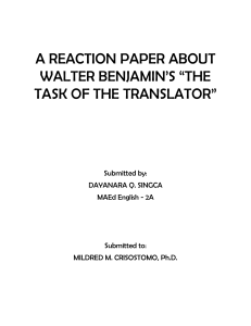 A REACTION PAPER ABOUT WALTER BENJAMIN