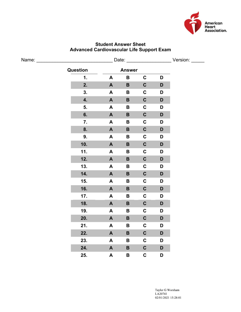 Acls Pretest With Answer Sheet