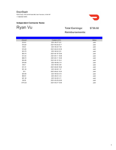 Ryan Vu, May-June 2021, Earnings