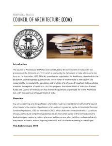 Review the COA Act from Perspective of Architectural Practice & Architectural Education 1861732(Sai Madhuri) 1861738(Subhiksha.D)