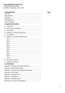 PORTFOLIO Checklist,  Table of Contents