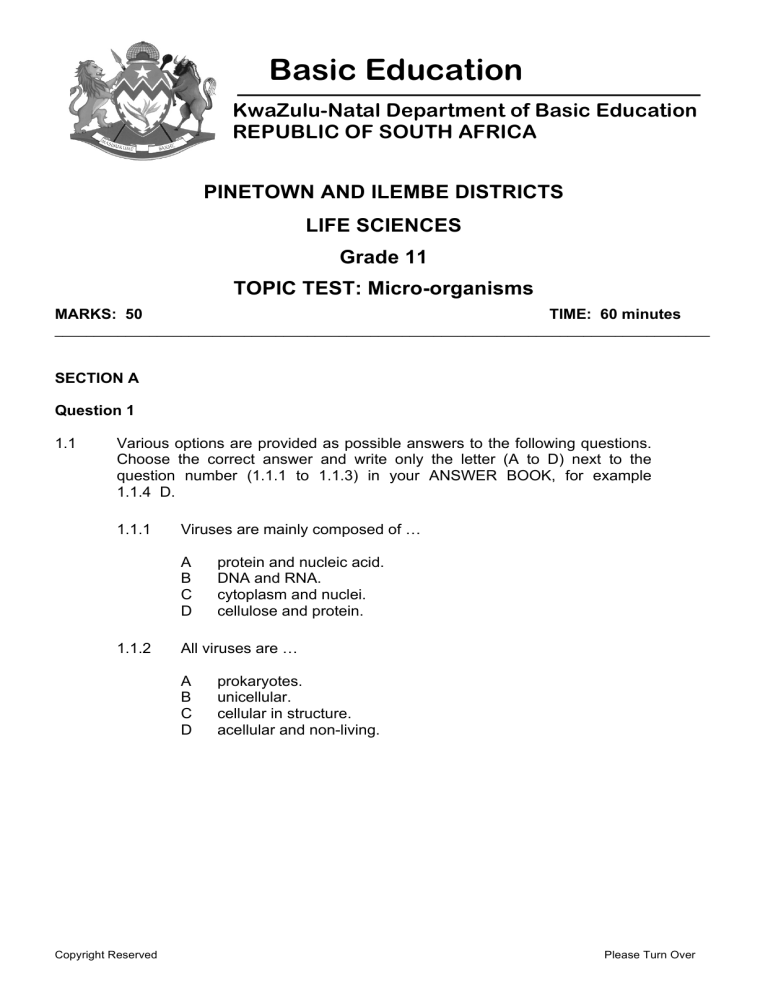 Grade 7 Life Science Exam Papers