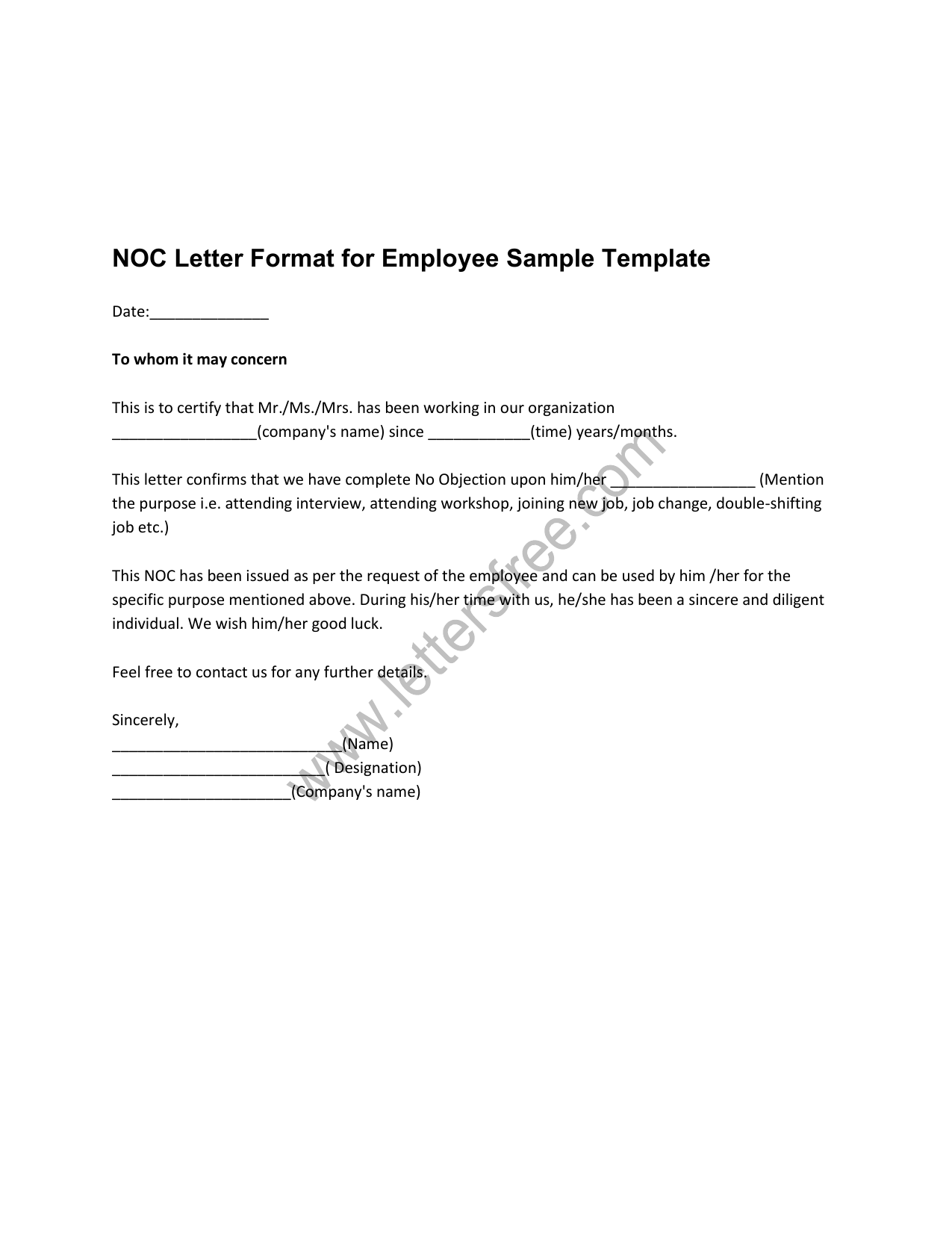 No Objection Certificate Letter Format for Employee Sample Throughout Noc Report Template