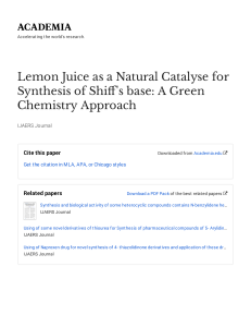 Lemon Juice Catalyst for Schiff Base Synthesis: Green Chemistry