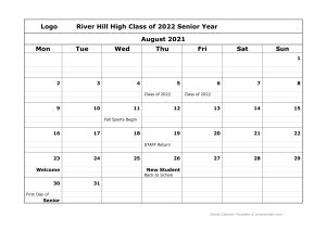 classof2022 senior year calendar