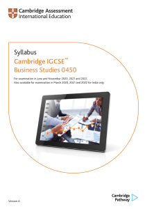 Cambridge IGCSE Business Studies 0450 Syllabus