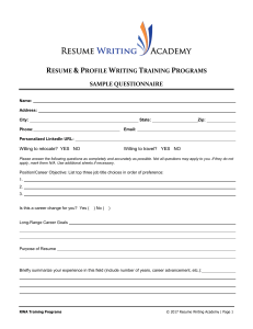 Resume Questionnaire