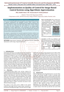 Implementation on Quality of Control for Image Based Control Systems using Algorithmic Approximation