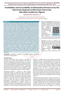 Availability and Accessibility of Information Resources by the University Students in Ekiti State University, Ado Ekiti, Southwest, Nigeria