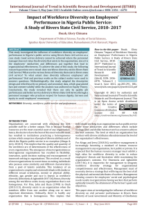 Impact of Workforce Diversity on Employees’ Performance in Nigeria Public Service A Study of Rivers State Civil Service, 2010 2017