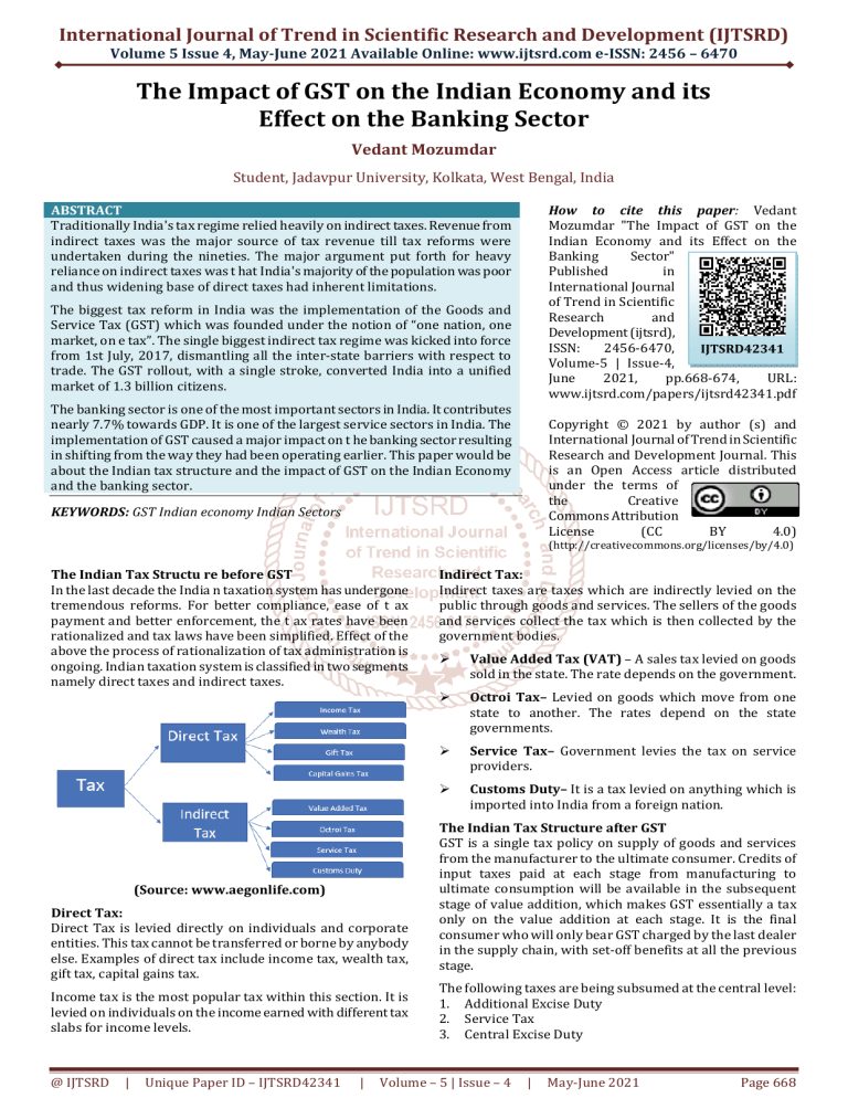 research paper on gst impact on indian economy