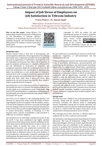 Impact of Job Stress of Employees on Job Satisfaction in Telecom Industry