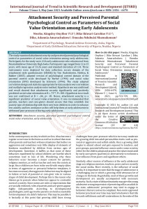 Attachment Security and Perceived Parental Psychological Control as Parameters of Social Value Orientation among Early Adolescents