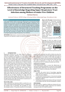 Effectiveness of Structured Teaching Programme on the Level of Knowledge Regarding Upper Respiratory Tract Infection among Mothers of under Five Children