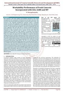 Workability Performance of Fresh Concrete Incorporated with GSA, GGBS and WF