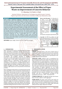 Experimental Assessment of the Effect of Paper Waste on Improvement of Concrete Behavior