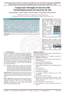 Compressive Strength of Concrete with Partial Replacement of Cement by Fly Ash