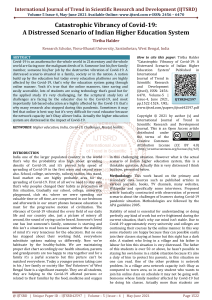 Catastrophic Vibrancy of Covid 19 A Distressed Scenario of Indian Higher Education System