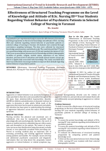 Effectiveness of Structured Teaching Programme on the Level of Knowledge and Attitude of B.Sc. Nursing IIIrd Year Students Regarding Violent Behavior of Psychiatric Patients