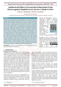 Antibacterial Effect of Acronychia Pedunculata Fresh Extract against Staphylococcus Aureus A Study in Vitro