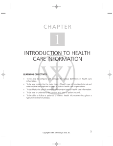 1. INTRODUCTION TO HEALTH CARE INFORMATION