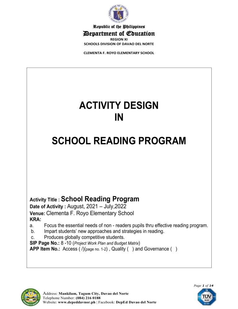 Sample Of Reading Program