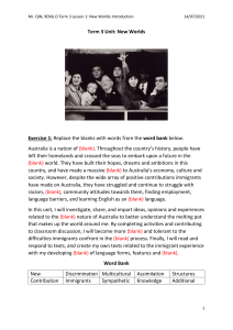 New Worlds: Immigration & Multiculturalism Worksheet