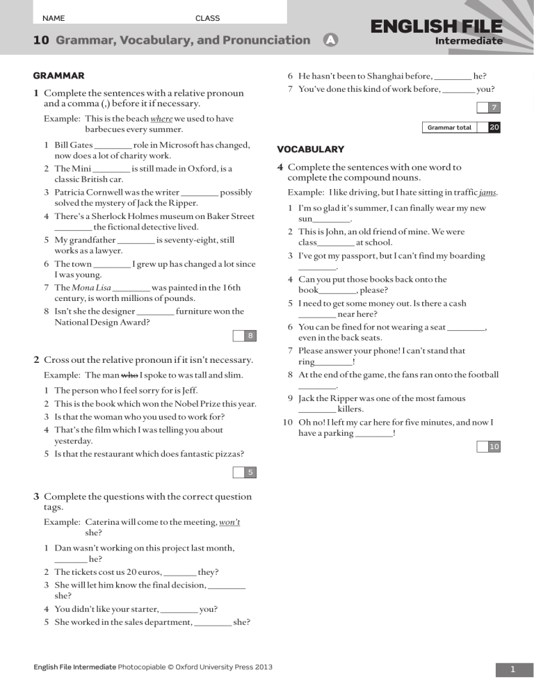 full level test of total english intermediate