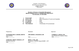 Tourism & Hospitality: Macro Perspective Course Syllabus