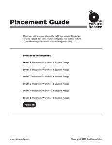 one-minute-reader placement Reading Fluency Placement Guide