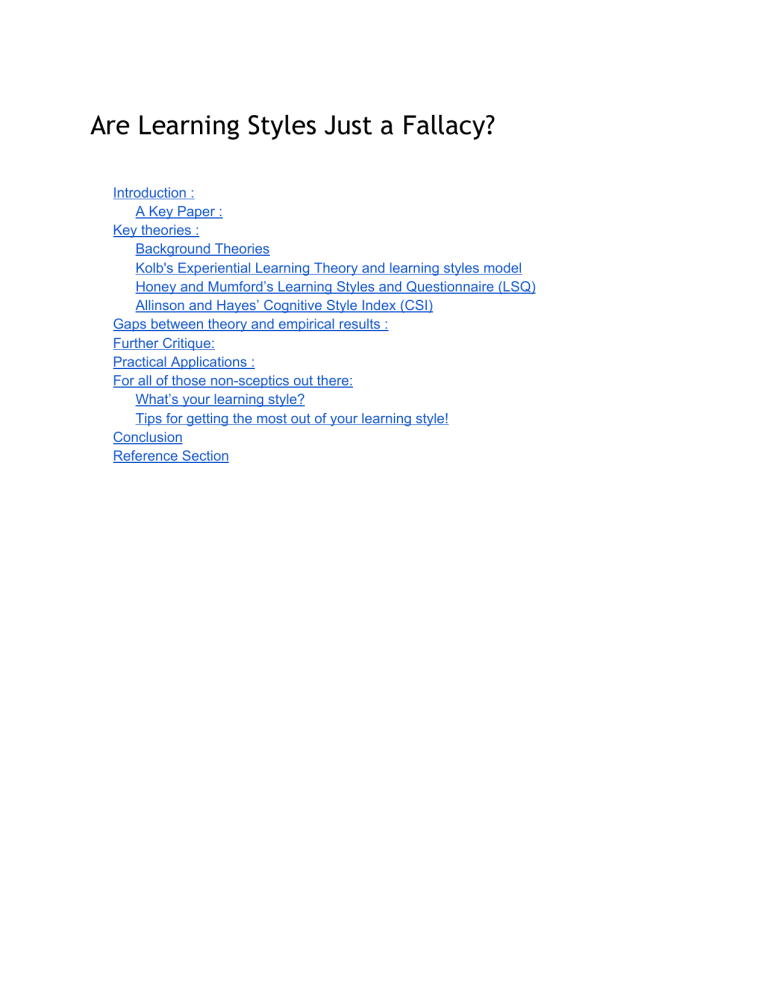 Learning Styles: Fallacy or Fact?
