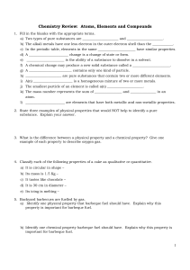 Chemistry Unit Review Worksheets