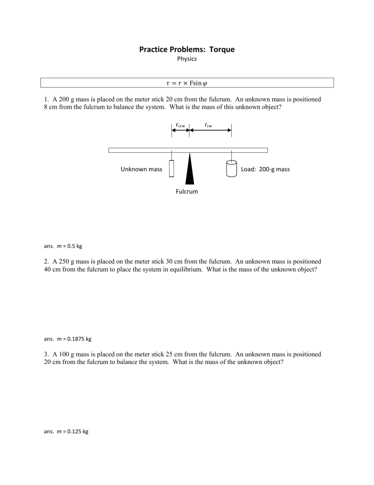 Torque Practice Problems