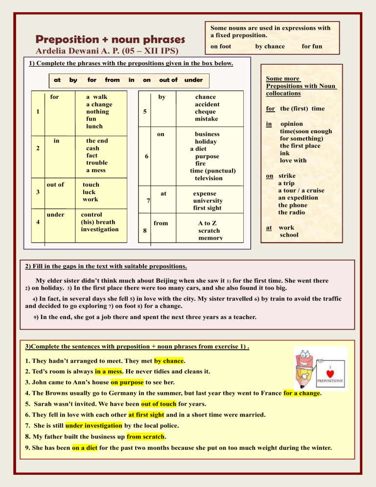 Preposition Noun Phrases