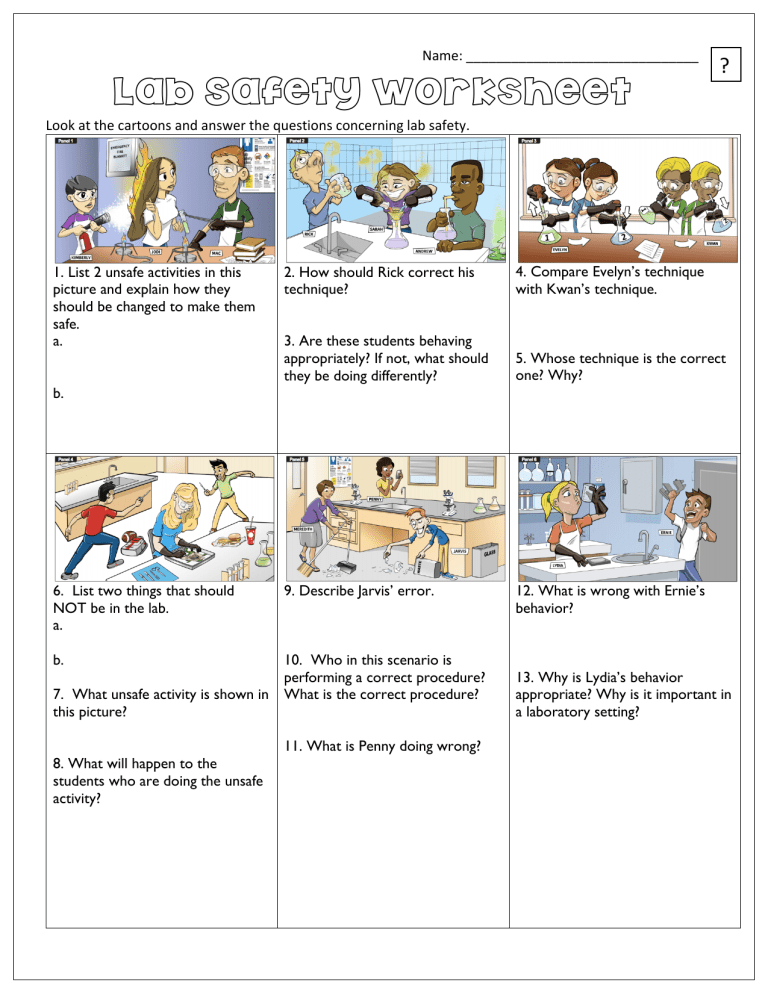 Safety In The Laboratory Worksheet