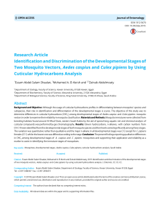 Identification and discrimination of the developmental stages of two mosquito vectors, Aedes caspius and Culex pipiens, by using cuticular hydrocarbons anal