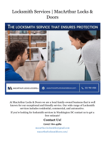 Locksmith Services Washington DC