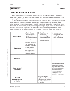 Scientific Tools & Hypothesis Worksheet - Middle School