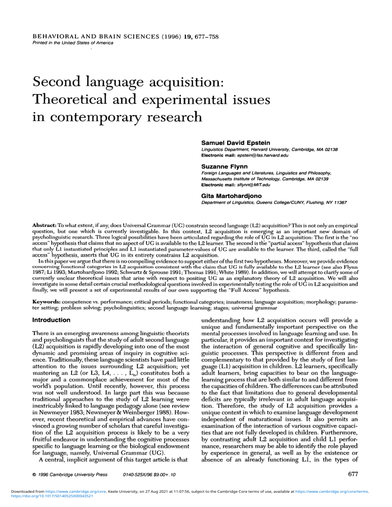 research topics in second language acquisition