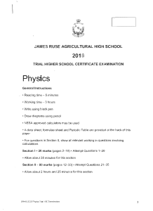 Physics Trial HSC Exam Paper 2019