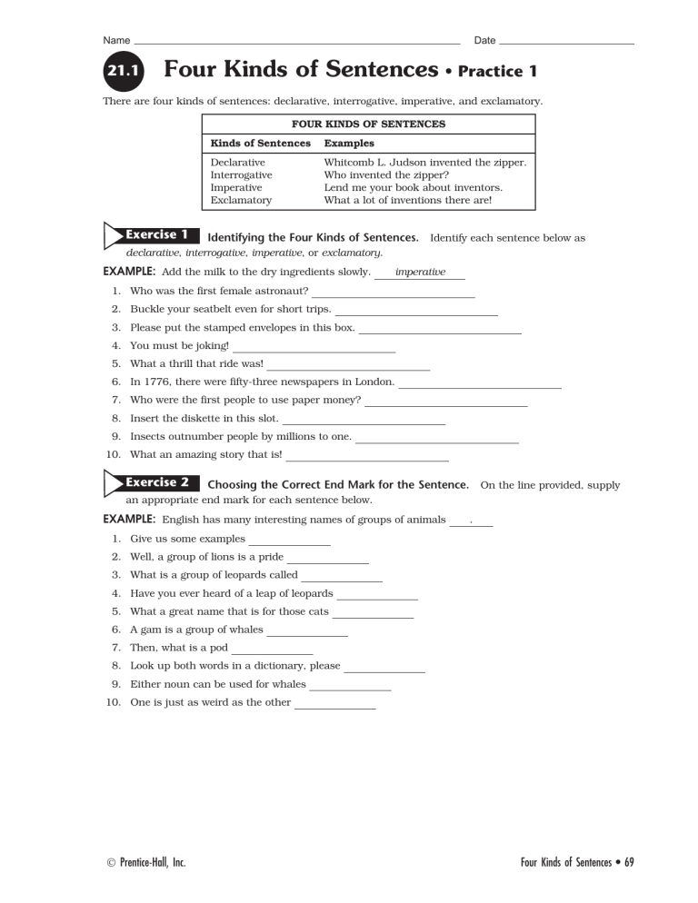 Types Of Sentences Exercise For Class 6